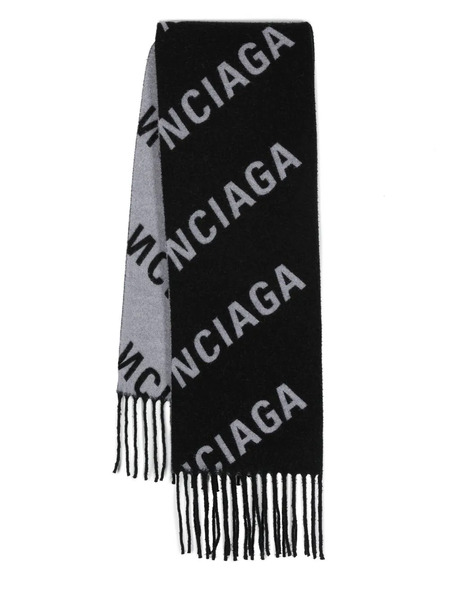  Balenciaga Fringed Jacquard-logo Scarf - Black 