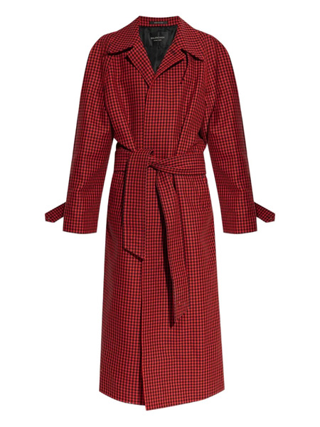  Balenciaga Houndstooth-pattern Belted Coat - Red 