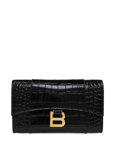  Balenciaga Hourglass Crocodile-effect Wallet - Black 
