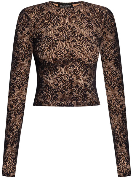  Balenciaga Lace Effect Long-sleeved Top - Black 