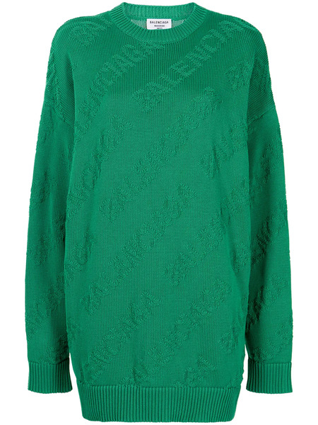  Balenciaga Logo-intarsia Oversized Jumper - Green 