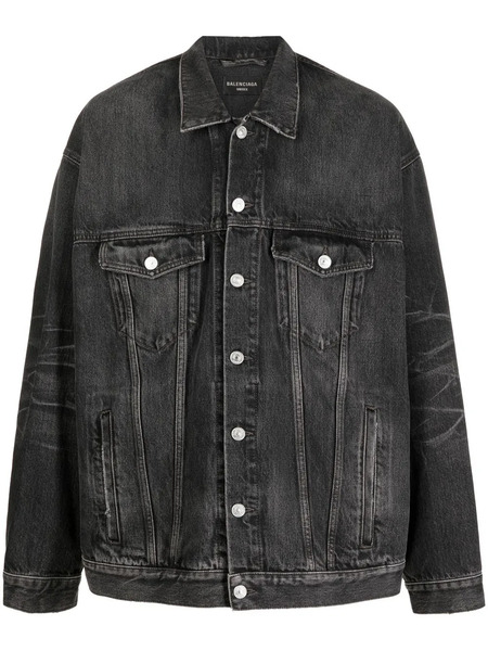  Balenciaga Logo-print Denim Jacket - Grey 