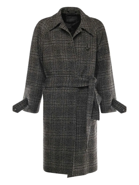  Balenciaga One Layer Checked Belted Coat - Black 