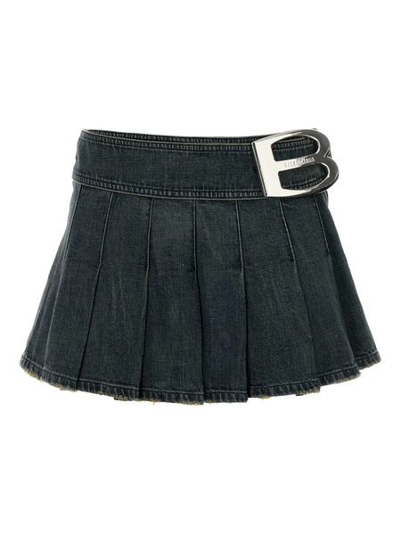  Balenciaga Pleated Denim Mini Skirt - Blue 