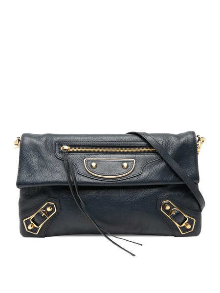  Balenciaga Pre-owned 2017 Chevre Motocross Classic Metallic Edge Envelope Clutch With Strap Crossbody Bag - Blue 