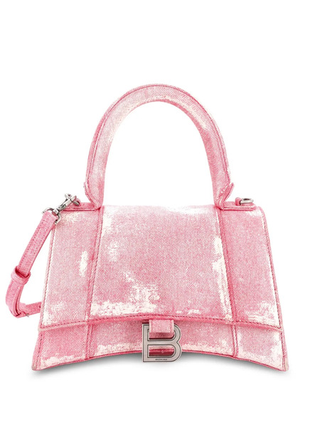  Balenciaga Pre-owned Hourglass Top Handle Bag Denim Printed Leather Small Satchel - Pink 