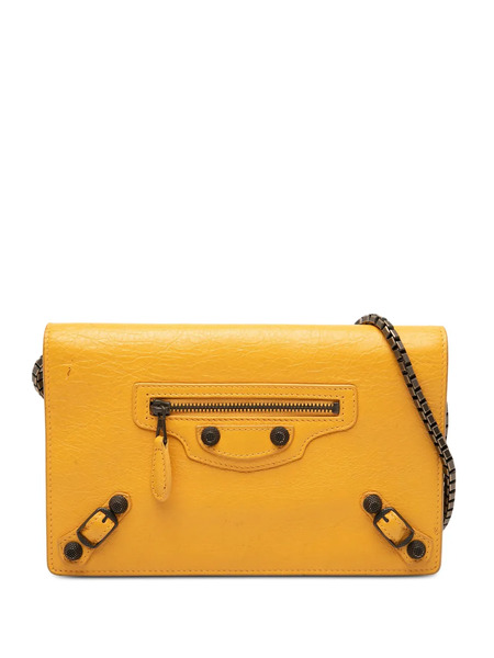  Balenciaga Pre-owned 2016 Lambskin Motocross Giant 12 Continental Flap Wallet On Chain Crossbody Bag - Yellow 