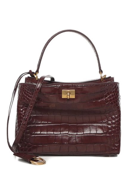  Balenciaga Rodeo Crocodile-embossed Top-handle Bag - Red 