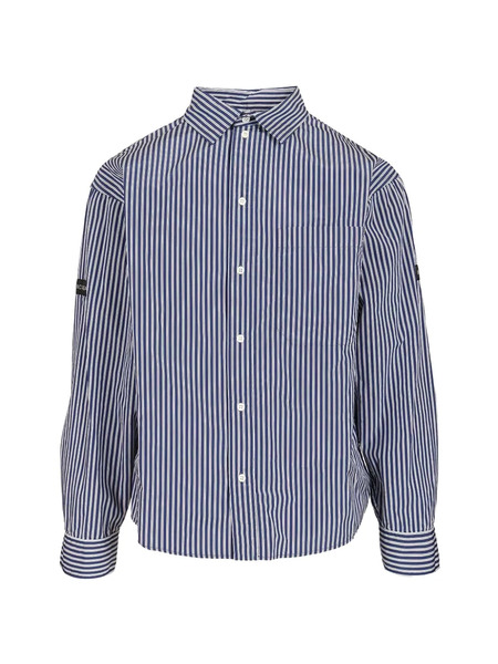  Balenciaga Striped Logo-patch Shirt - Blue 