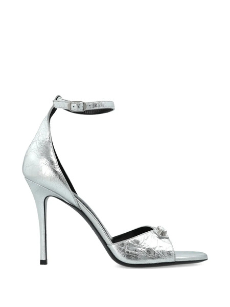  Balenciaga Stud Embellished Ankle Strap Heeled Sandals - Silver 