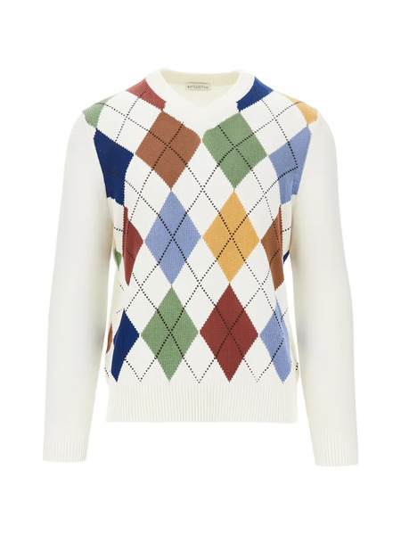  Ballantyne Argyle-pattern V-neck Sweater - White 