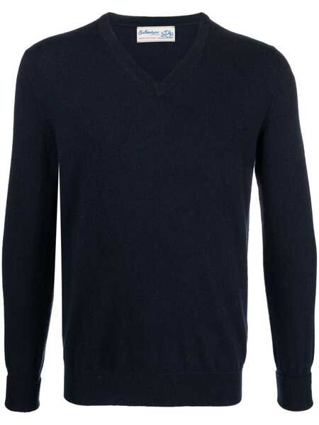  Ballantyne V-neck Cashmere Jumper - Blue 