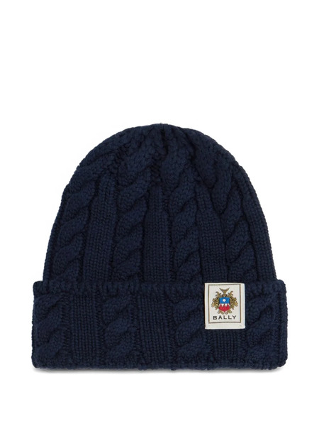  Bally Cable-knit Crest-label Beanie Hat - Blue 