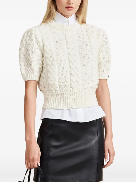  Bally Cable-knit Rhinestone Sweater - White 