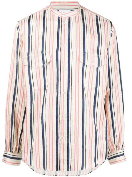  Bally Long-sleeve Striped Silk Shirt - Neutrals 