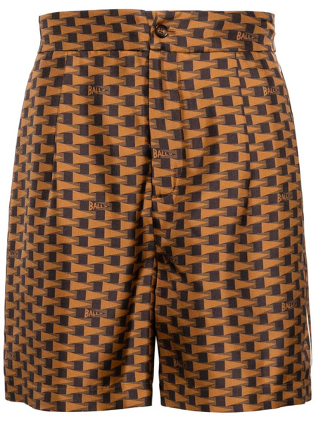 Bally Pennant-print Silk Shorts - Brown 