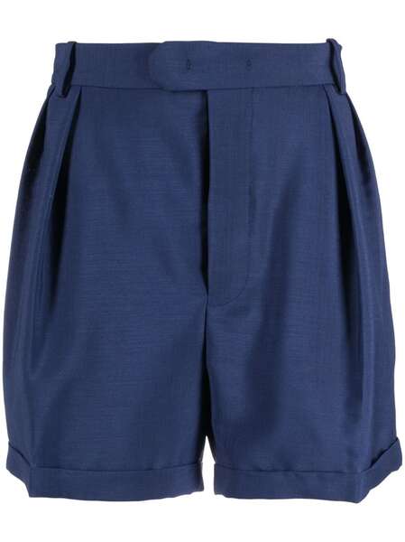 Bally Pleated Mohair-wool Blend Shorts - Blue 