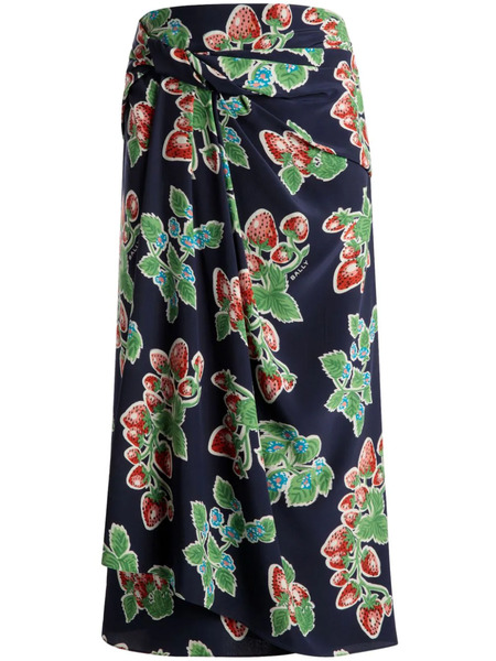  Bally Strawberry-print Silk Midi Skirt - Blue 