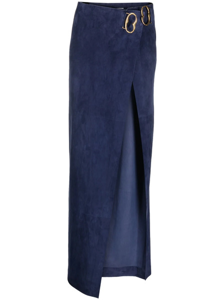  Bally Suede Maxi Wrap Skirt - Blue 