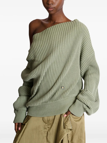  Balmain Asymmetric-neck Ribbed-knit Sweater - Green 