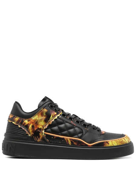  Balmain B-court Flame-print Leather Sneakers - Black 
