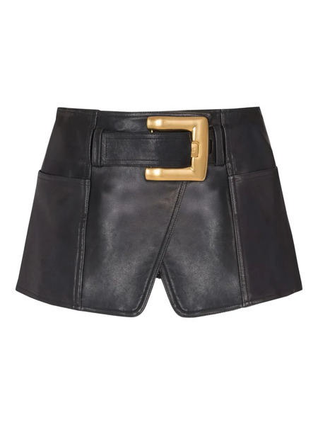  Balmain Belted Leather Mini Skirt - Black 