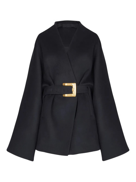  Balmain Belted Wrap Coat - Black 
