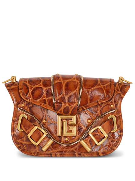 Balmain Blaze Crocodile-embossed Shoulder Bag - Brown 