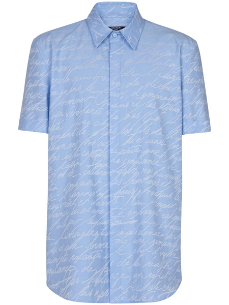  Balmain Blue Jacquard love Letter Print Shirt 