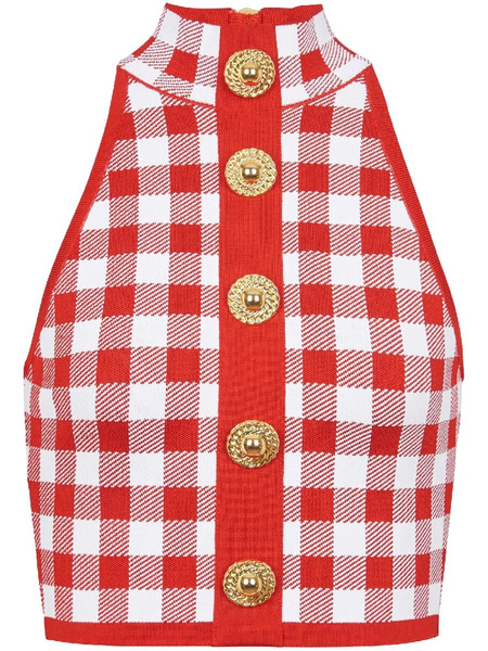  Balmain 5-button Check-pattern Crop Top - Red 
