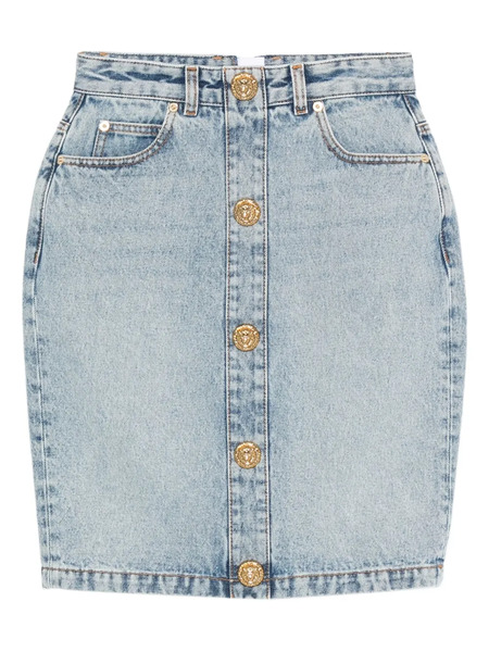  Balmain Button-detail Denim Skirt - Blue 
