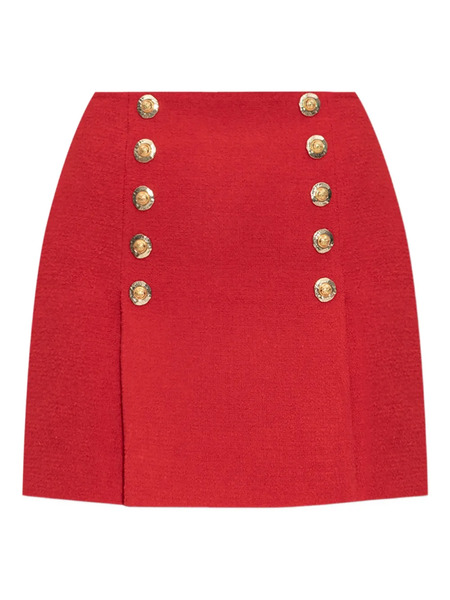  Balmain Button-detail Virgin Wool Mini Skirt - Red 