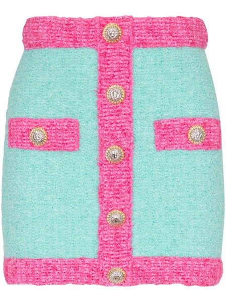  Balmain Button-embellished Bouclé Mini Skirt - Blue 