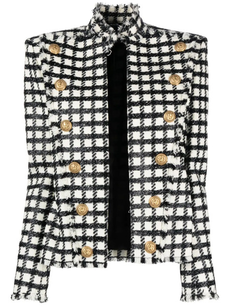  Balmain Button-embellished Checked Jacket - Black 