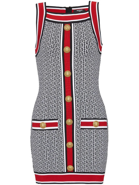  Balmain Button-embellished Monogram Minidress - Red 