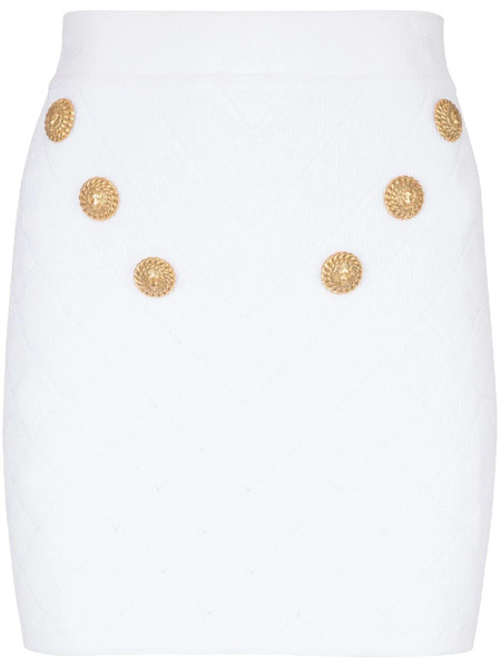  Balmain 6-button Fine-knit Mini Skirt - White 