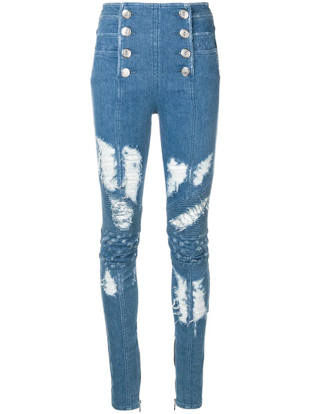  Balmain Button-front Skinny Jeans - Blue 