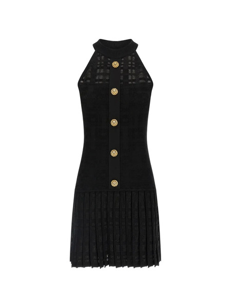  Balmain Button Knitted Mini Dress - Black 
