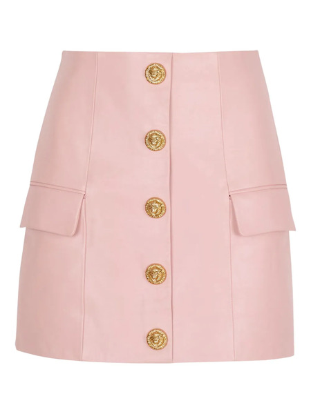  Balmain Button Lambskin Mini Skirt - Pink 