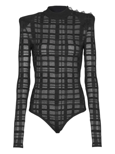  Balmain Button Plaid-pattern Bodysuit - Black 