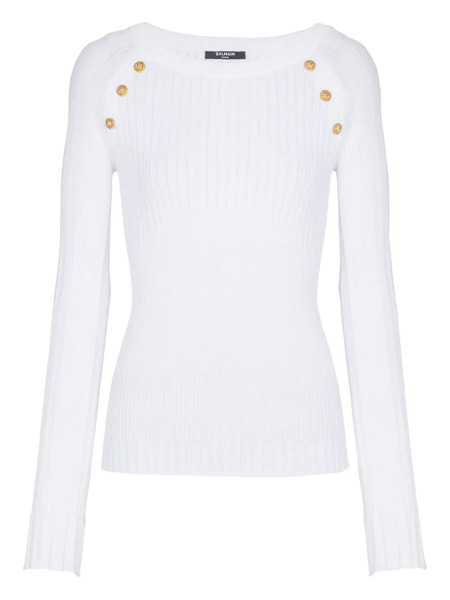  Balmain Button Ribbed Top - White 