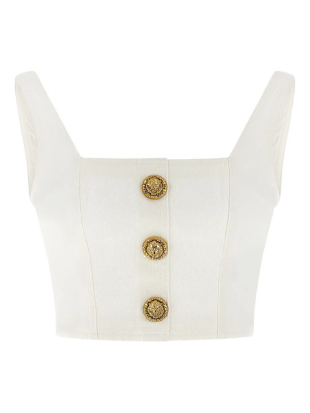  Balmain Button Suare-neck Top - White 