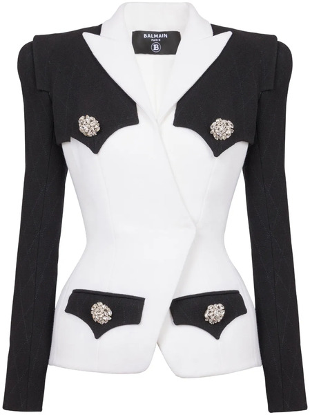  Balmain 4-button Two-tone Crepe Blazer - Black 