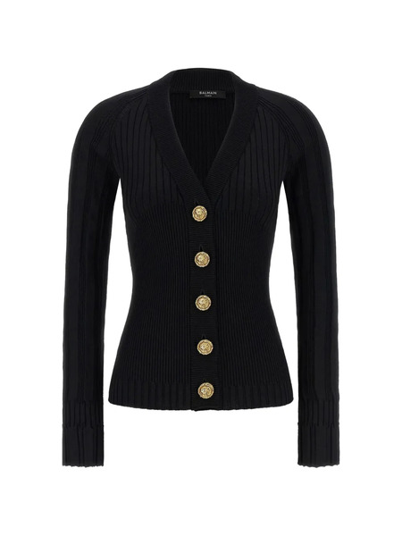  Balmain Button V-neck Cardigan - Black 
