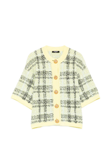  Balmain Buttoned Check Tweed Cardigan - Yellow 