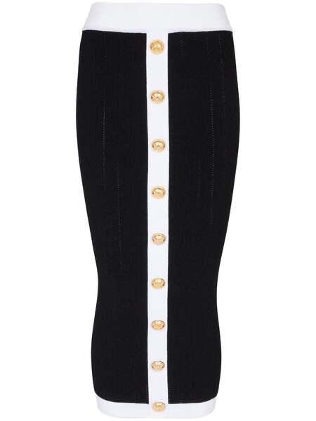  Balmain Buttoned Knit Midi Skirt - Black 