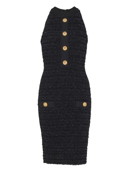  Balmain Buttoned-pocket Tweed Mini Dress - Black 