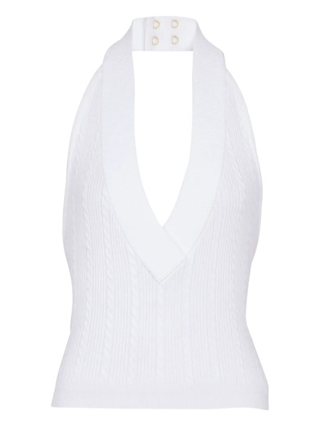  Balmain Cable-knit Halterneck Top - White 