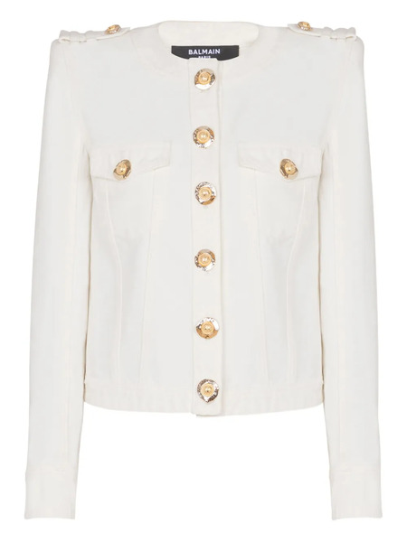  Balmain Canvas Cropped Jacket - White 