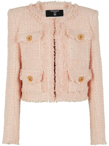  Balmain Collarless Tweed Jacket - Pink 